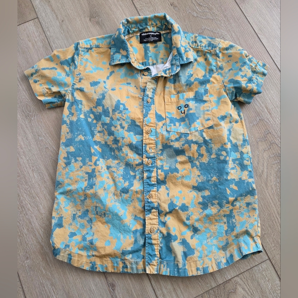 Kids Button Down Shirt - Blue and Yellow